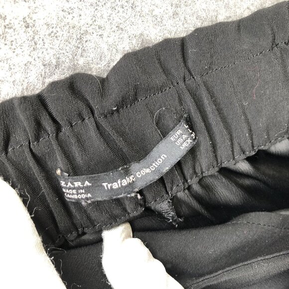 Zara Wide Leg Crop Dress Pants Womens Large L Black Tie Waist High Rise - Picture 8 of 9